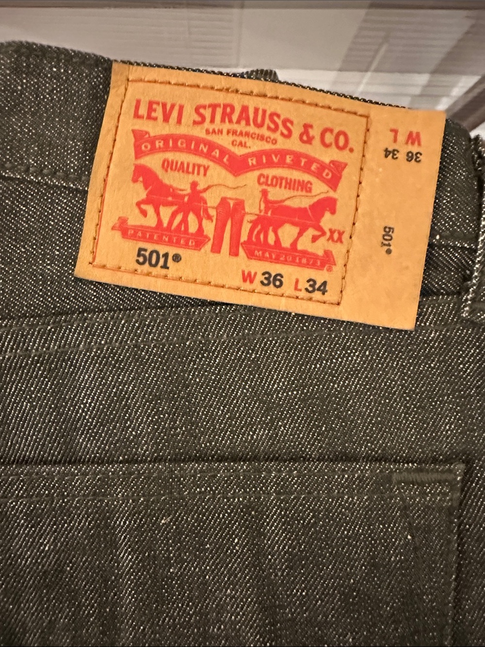 Levi's 501 Straight Men's Jeans - Charcoal Gray with Tan Patch